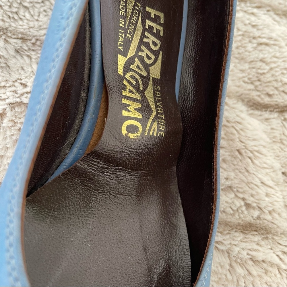 Ferragamo Vintage Baby Blue Kitten Heels with Front Buckle - Picture 13 of 13